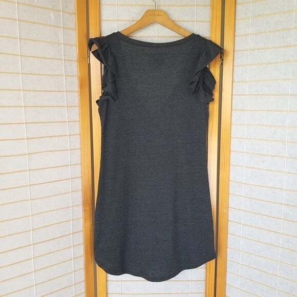 Chaser Dark Gray Mini T-Shirt Dress Small Flutter Sleeve - Picture 10 of 11